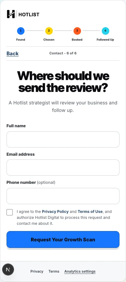 Contact screen from the Local Visibility Review